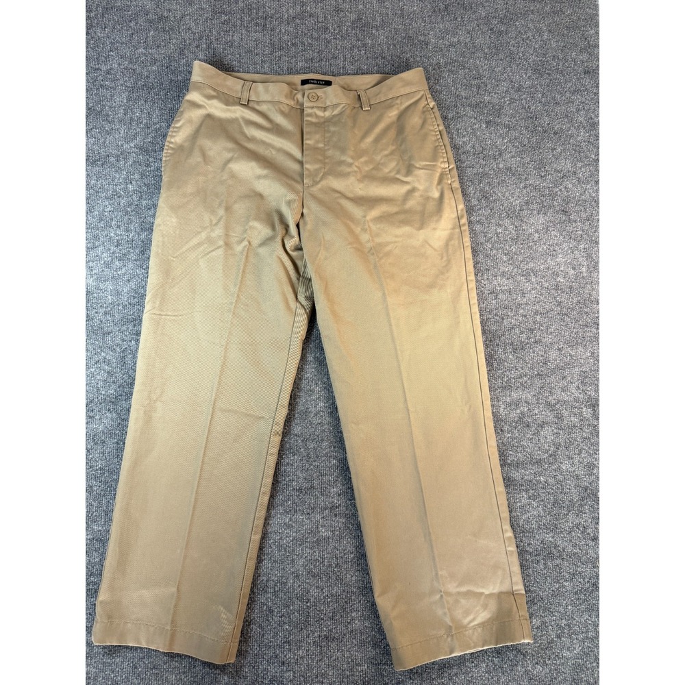 Van Heusen Men's Khaki Cotton Flat Front Chino Pants 36/30 Straight Leg Regular